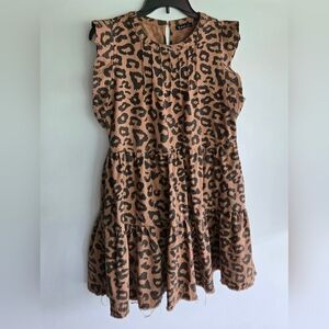 Very J Brown Leopard Print Dress Size M Smocked